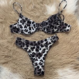 Leopard Print Underwire Bikini Set - Black/Grey